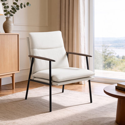 24.4'' Wide Linen Fabric Upholstered Accent Armchair With Solid Wood Arms & Metal Frame