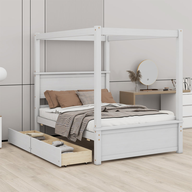 Wood Canopy Bed With Two Drawers