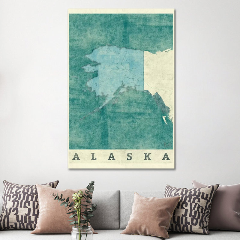 Alaska Map by Hubert Roguski - Wrapped Canvas Print, 152.5 cm H x 101.5 cm W