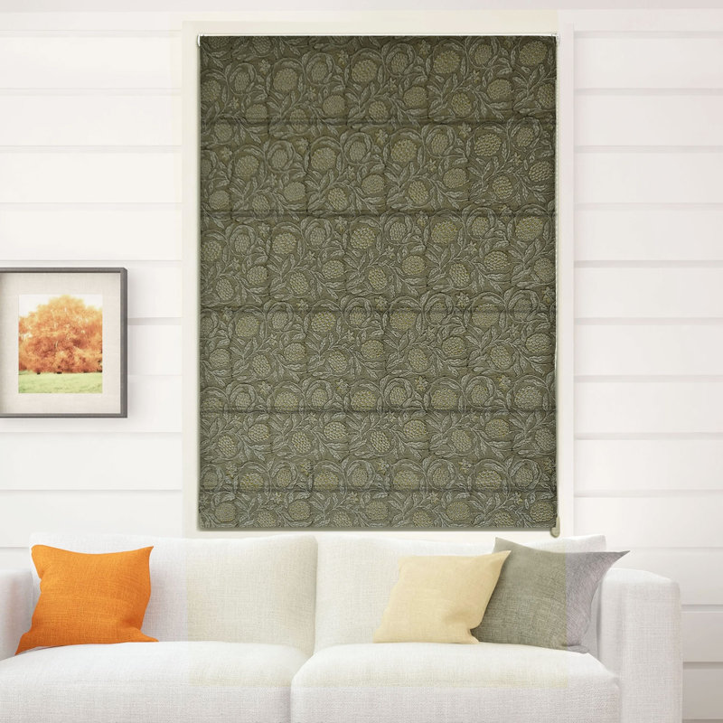 Fabdivine Floral Handmade Block Printed 100% Blackout Linen Roman Shade for Windows and French Doors, Corded Blinds for Living or Bedroom, Brown, Room Darkening, Merakhi