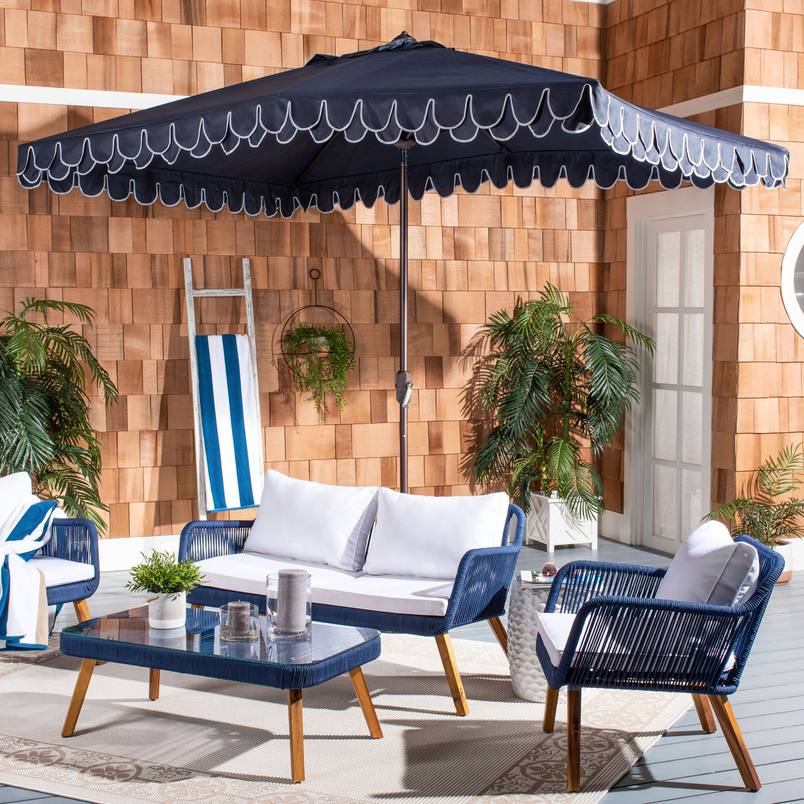 9.8' Market Umbrella, Navy/White
