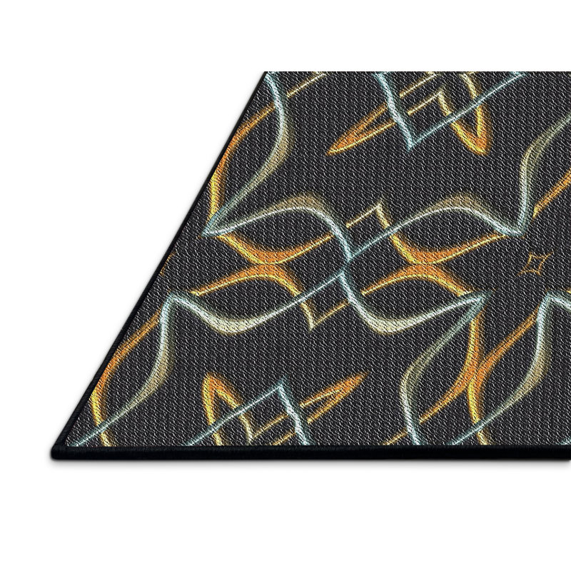 Tapis noir/jaune à motifs, Rectangle 5 pi x 7 pi