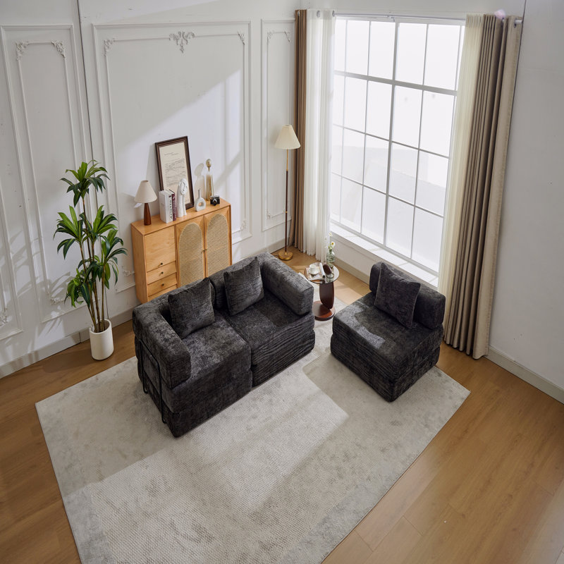 Compression Sofa,Convertible Floor Sofa Bed With Fixed-Shape Frame, Boneless Modular Sectional Sofa,No Assembly Required,Chenille Fabric