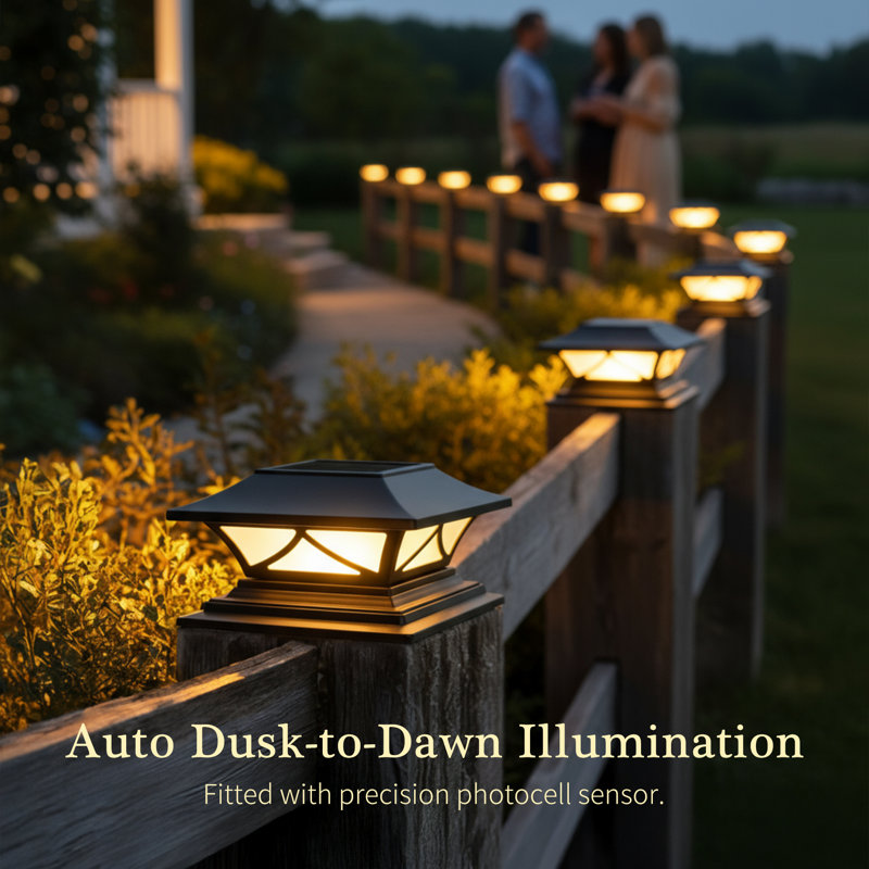 Solar Post Cap Lights (Set of 2) with 2 Color Modes, Waterproof Deck & Fence Lights for 4x4, 5x5, 6x6 Vinyl or Wood Posts