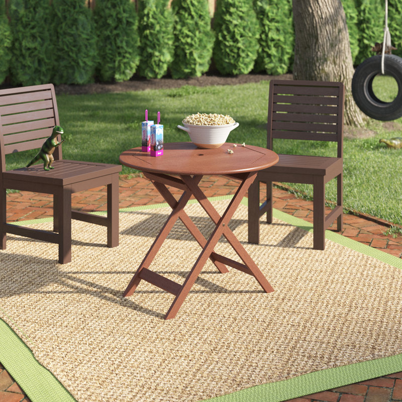 Ponce Round Acacia Folding Outdoor Dining Table With Umbrella Hole , 32'' in. W 32'' in. D