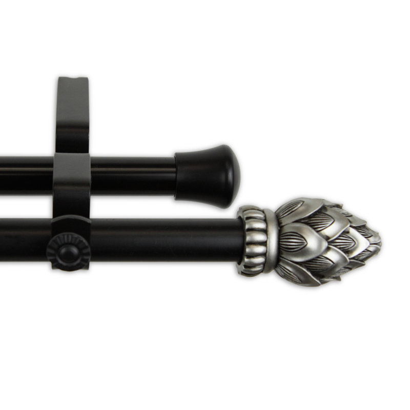 Tringle à rideaux double Rech Finial, 120 po à 170 po