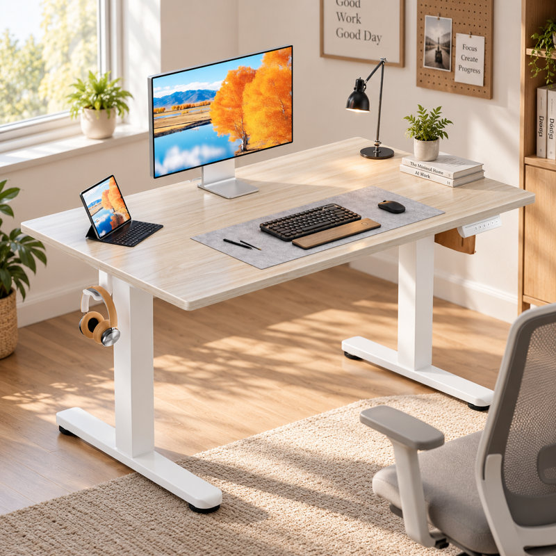 Bureau bas électrique réglable en hauteur 40 pouces pour enfants et personnes de petite taille, ultra-bas avec 4 positions mémorisables, couleur naturelle