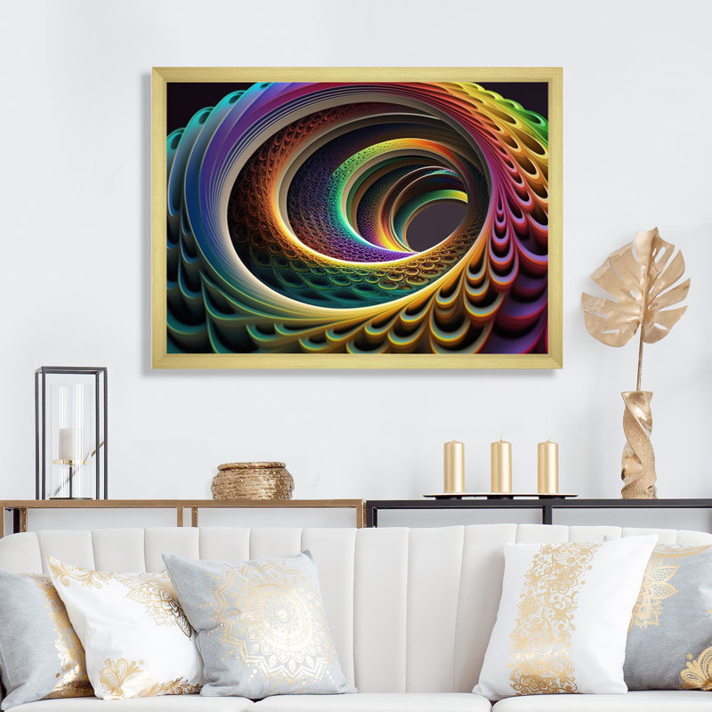 Neon Rainbow 3D Spiral I - impression, Encadrement doré, H 34 po x l 44 po x P 1,5 po