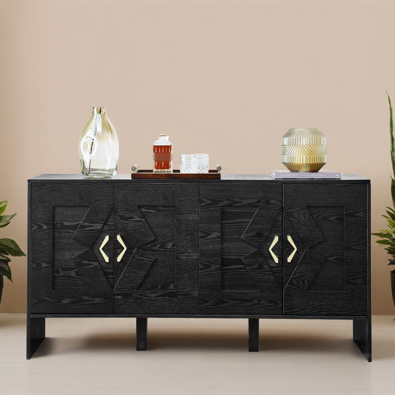 60.02" Kitchen Storage Sideboard Buffet Cabinet Console Table, Black