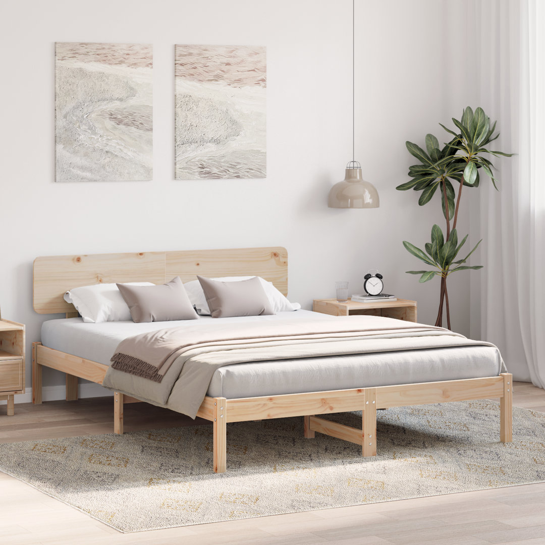 VIDAXL Bed Frame with Headboard Solid Pine Wood - Brown - Image 2