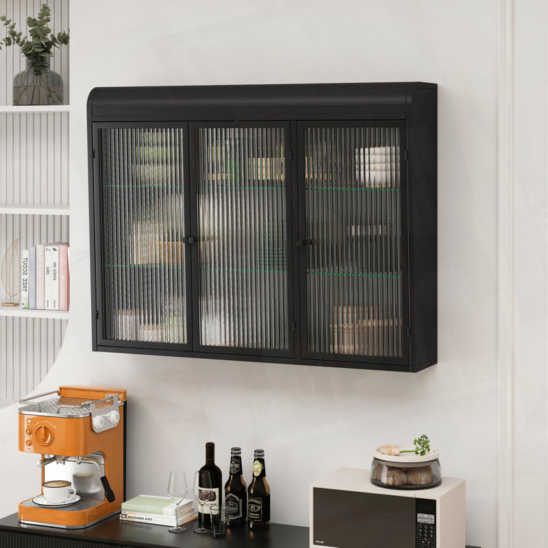 Armoire murale arquée en verre avec trois portes pour un usage domestique, Noir