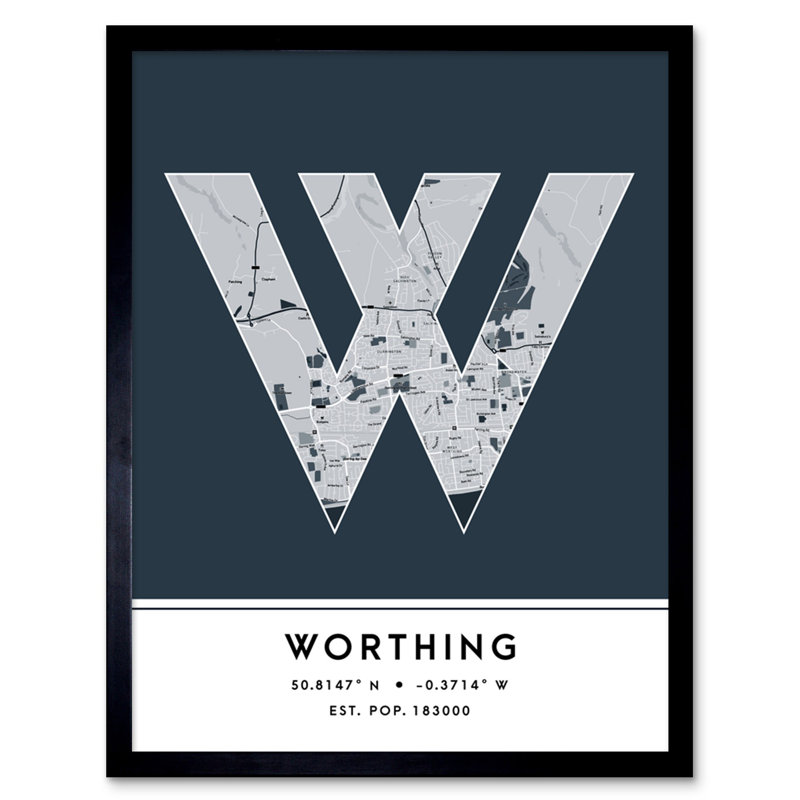 Worthing England United Kingdom City Map - Single Picture Frame Typography