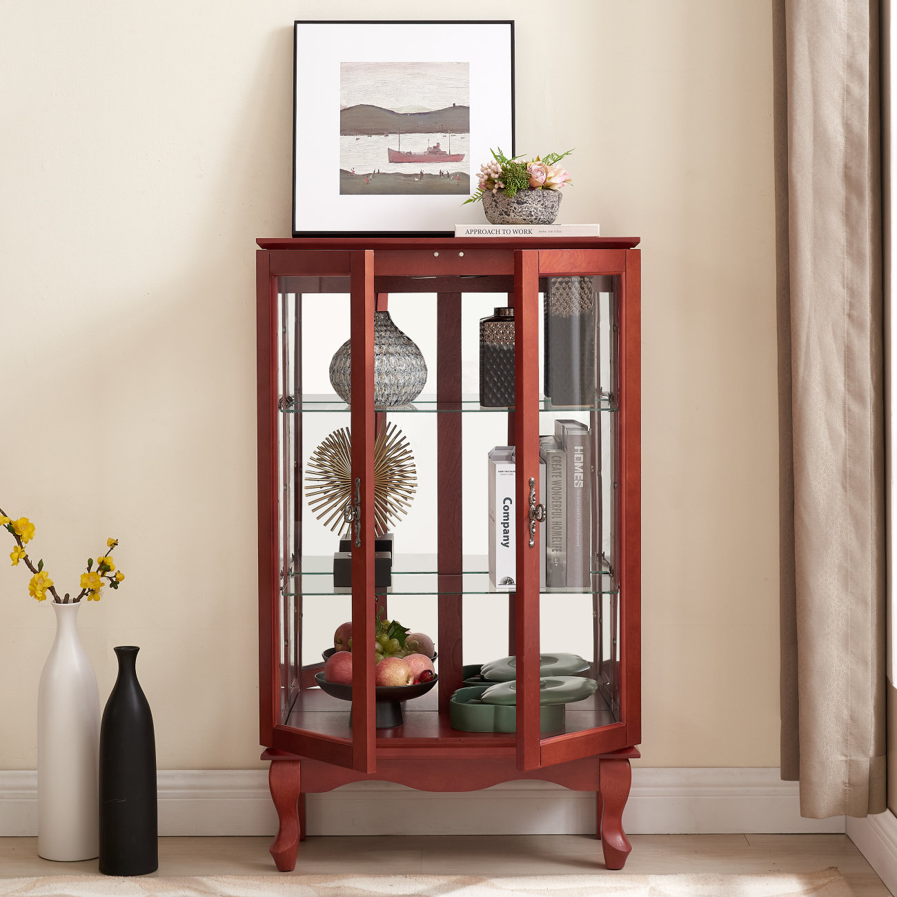 Oliver 2 Doors Curio With Tempered Glass Doors, Curio