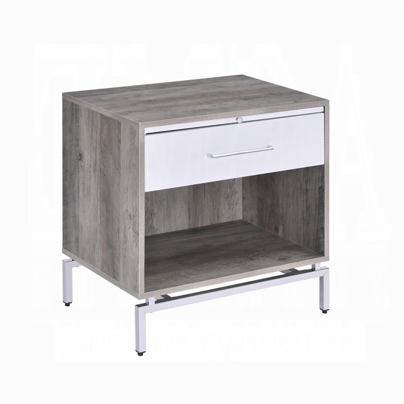 Nightstand With 1 Drawer And Open Shelf, Bed Side Table With Metal Base
