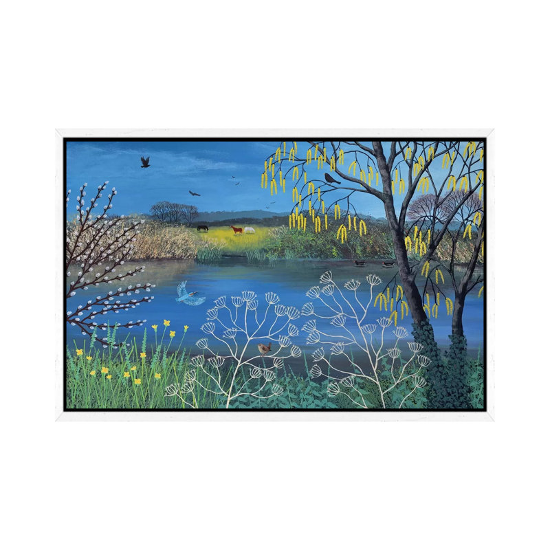 Kingfisher Blue by Jo Grundy - Painting on Canvas, 101.6 cm H x 66.04 cm W, White Framed