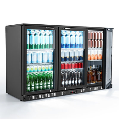 Back Bar Cooler, 11.4 Cu.Ft Commercial Beverage Refrigerator with 3 Glass Door, Large Under Counter Fridge w/ LED Lighting, Shelf, Low-E Glass Display Cooler for Store, Lobby, Restaurant, Pub
