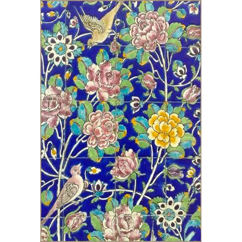 Tapis bleu tissé à rayures florales lavable à la machine, Sous-tapis carré 3 pi 3 po inclus