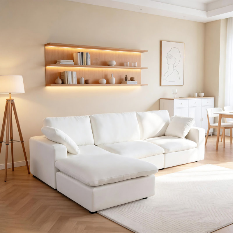 Canapé modulaire surdimensionné en forme de L en forme de L surdimensionné de 120 po, canapé en bois massif avec repose-pieds et housse amovible lavable