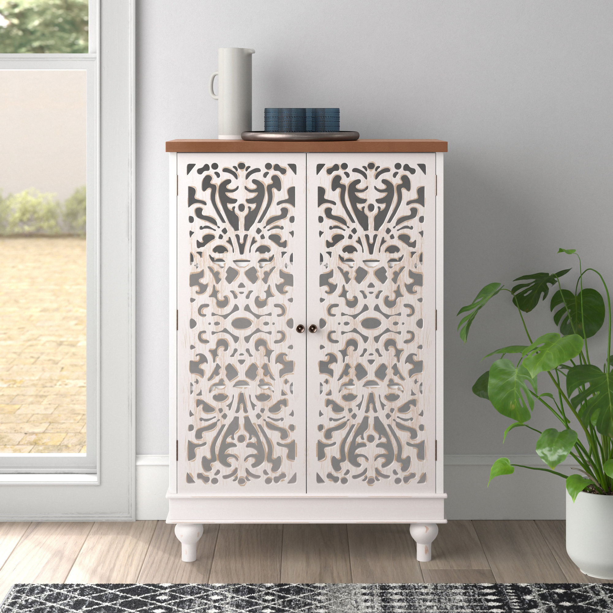 Pacific Stackable Sliding Glass Doors Cabinet Antique White