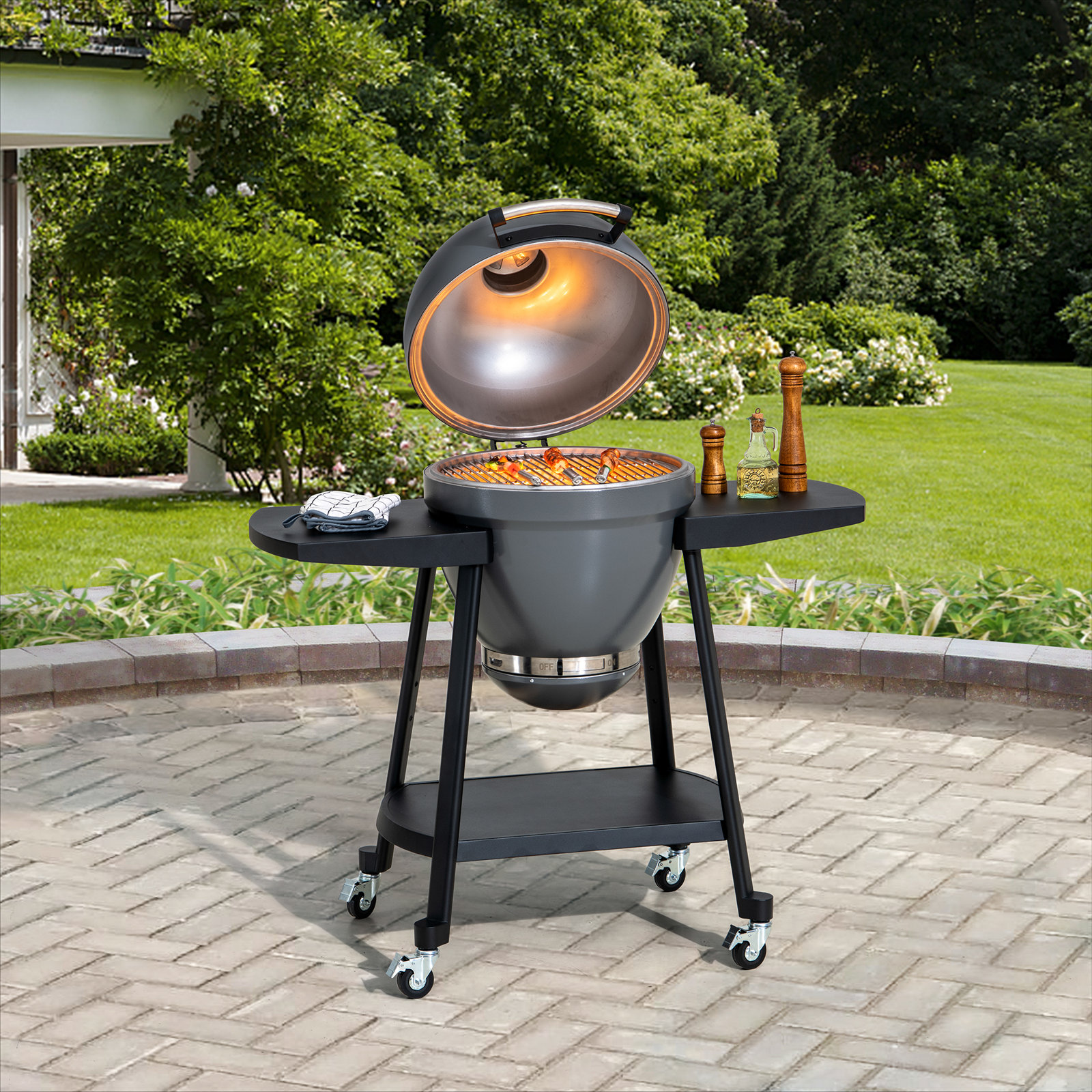 Kamado Grill with Pizza Stone, Gray