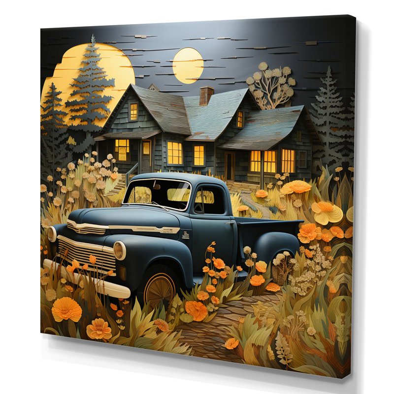 Camionnette jaune - Rustic Rides III - impression, H 16 po x l 16 po x P 1 po, Toile tendue