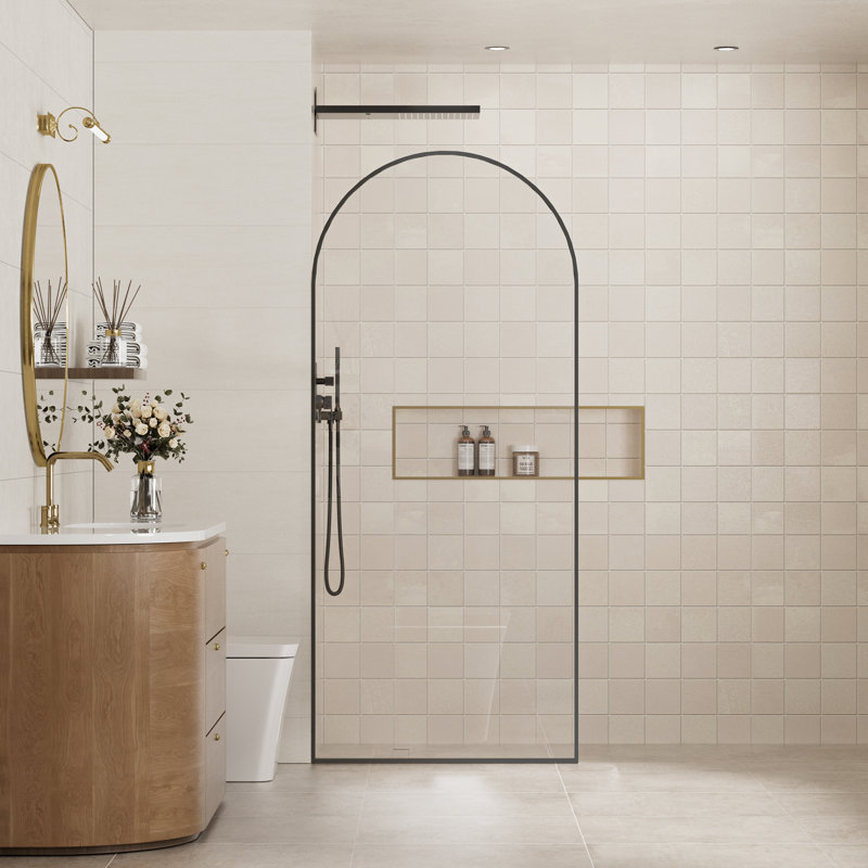 34"W x 78"H Fixed Framed Shower Panel Shower Screen with 3/8" Clear Easy-to-Clean Tempered Glass Door, Matte Black