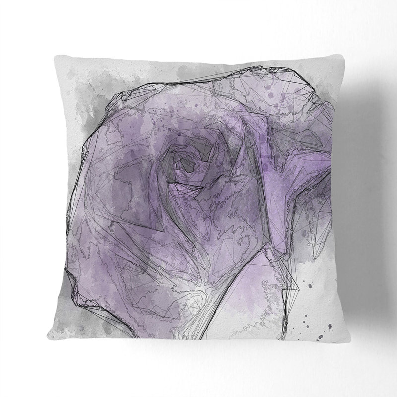 Lone Purple Rose Cushion with Filling, 55cm H x 55cm W x 20cm D, Black