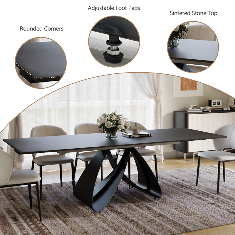 Square Stone Top with Stainless Steel Base Dining Table