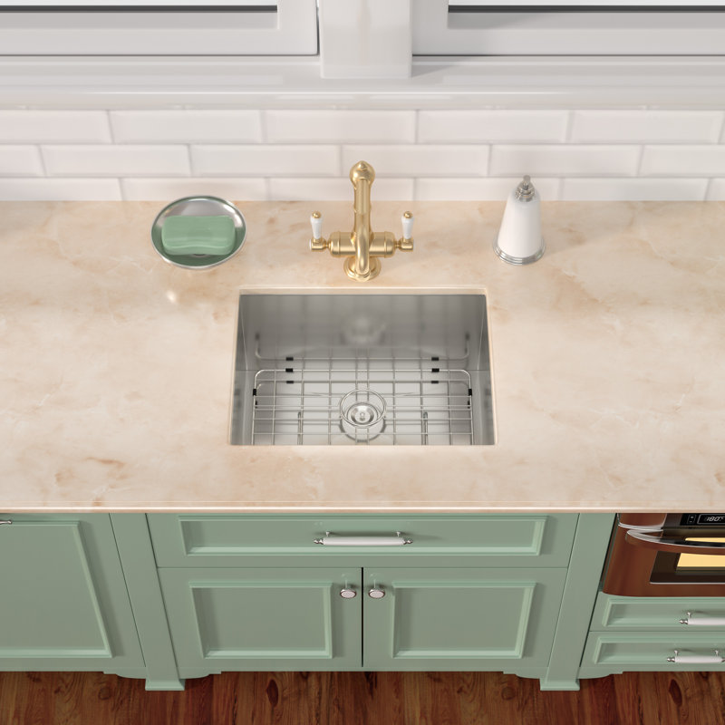 Drop In Utility Sink 16 Gauge Laundry Sink with Bottom Grid, Brushed Nickel, 12" H x 21" W x 18" D