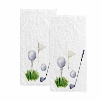 Golf Elements Hand Bath Towels - Soft, Water Absorbent, Polyester, 30x15 Inch, Set of 2 for Bathroom, Kitchen, Gym, Spa, Face, Salon
