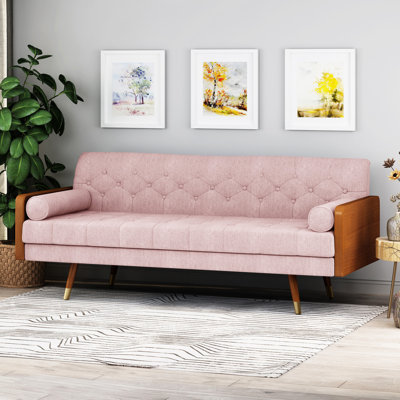 Mid-Century Modern Blush Fabric With Rolled Arms - 70.97"W X 30.5"D 31.49"H, Classic And Stylish Power Recliner Convenient Comfort