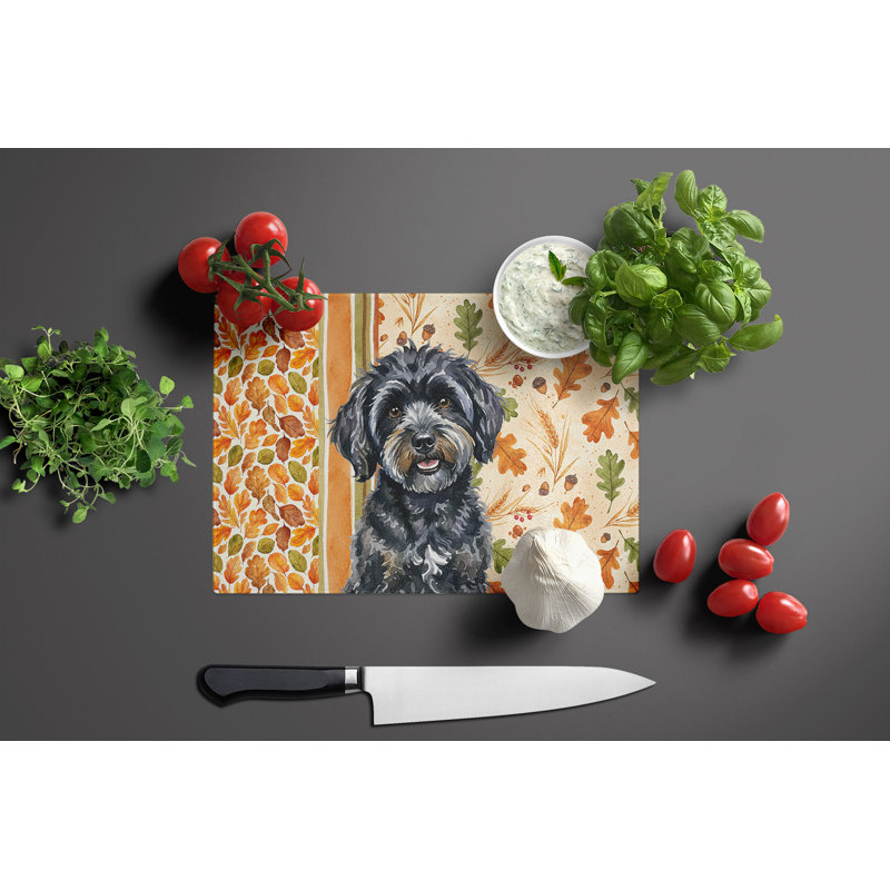 Black Havanese Heirloom Fall Glass Cutting Board