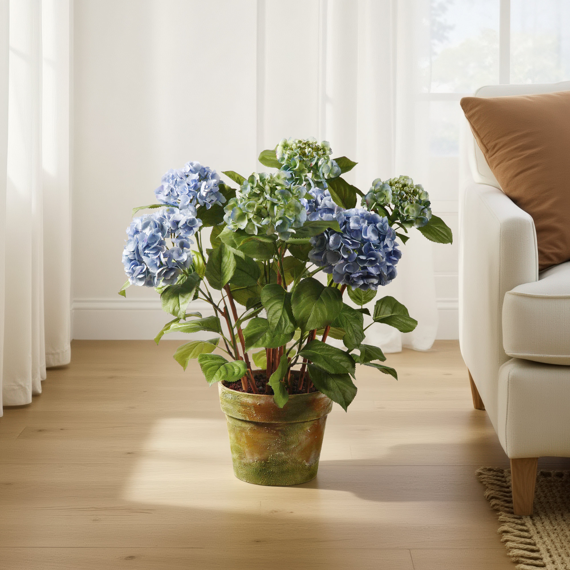 Hydrangea Centerpiece  in Pot, Light Blue