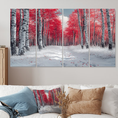 Hiver, bouleaux rouges, forêt, Panorama II, ensemble d'art mural sur toile