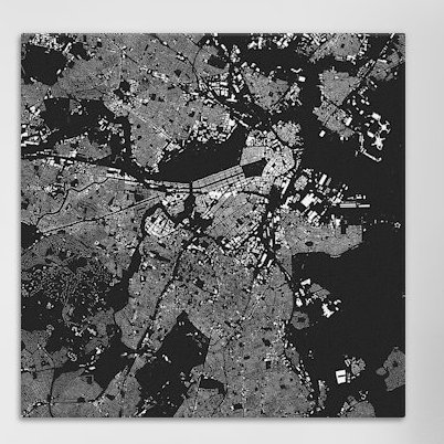 « boston », impression verticale sur toile tendue en noir, H 18 po x l 18 po x P 1,5 po, Toile avec cadre noir, Pas de tapis