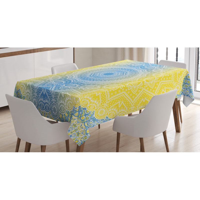 Dining Room Kitchen Tablecloth, 84" L x 60" W, Blue/Yellow