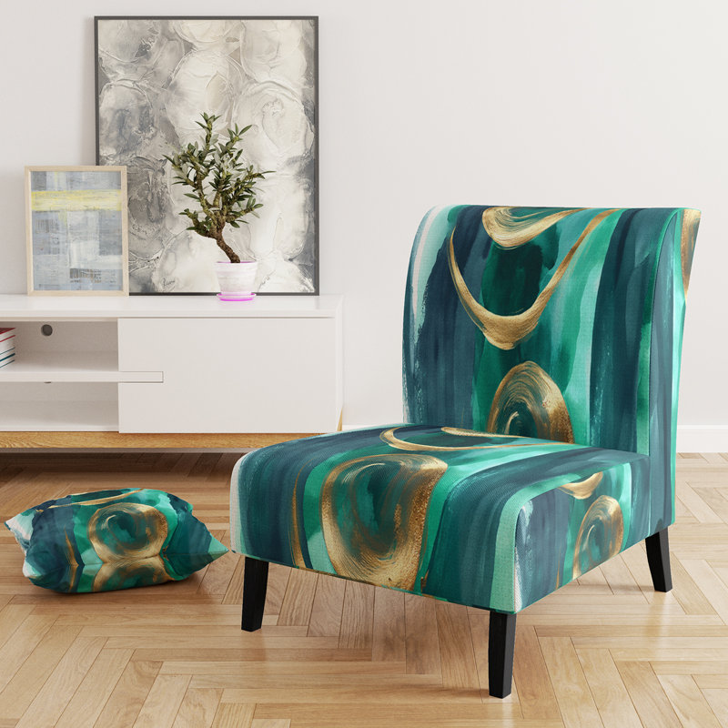 Fauteuil de chambre rembourré Glam Mettalic II, Mélange de polyester turquoise
