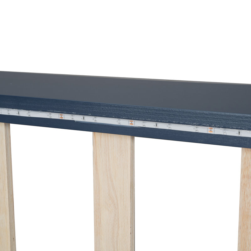 Lit plateforme en bois pour voiture de course avec DEL et dossier rembourré, bleu