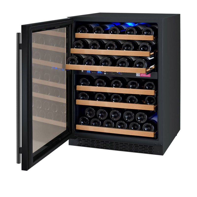 Allavino FlexCount Series 56 Bottle Dual Zone Undercounter Wine Refrigerator with Black Door - Left Hinge, Black, Left