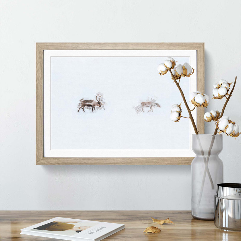 Deer Reindeer in Abstract - Picture Frame Graphic Art Print, Oak Framed, 27cm H x 36cm W x 2cm D