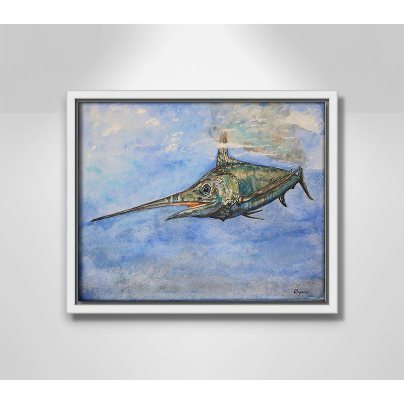 Impression Marlin par Mike Ragan pour , H 9,5 po x l 11,5 po, Blanc