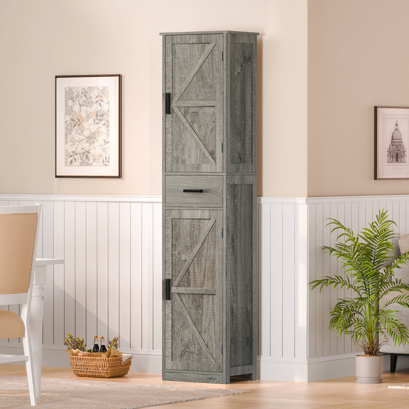 Tall Bathroom Cabinet with 4 Shelves, 2 Doors & 1 Drawer, Gray