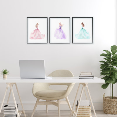 Princess Princess Gowns, ensemble de 3 giclées encadrées, design par Christine Simpson Art