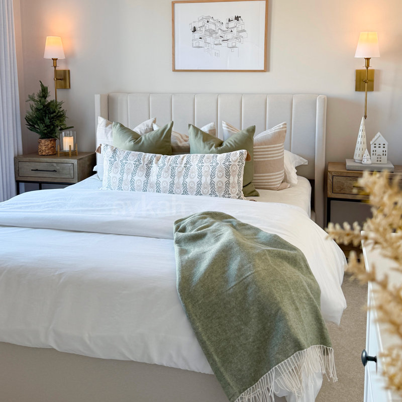 Jenny Upholstered Bed Frame with Storage & Wingback Design