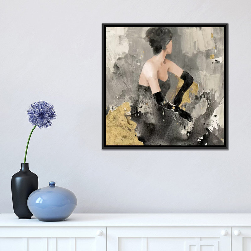 «Beautiful Gaze I Neutral Gold», impression sur toile, H 18 po x l 18 po x P 1,5 po, Toile avec cadre flottant noir
