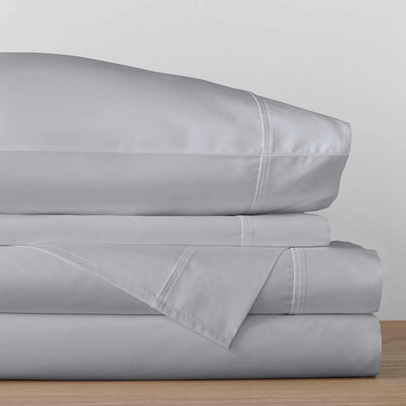 Danfield Cotton Sateen Sheet Set, Twin Sheet Set + 1 Fitted Sheet + 1 Pillowcase, Soft Gray