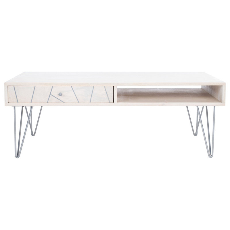 Table basse avec rangement Mount Barker, Argent, Blanc délavé