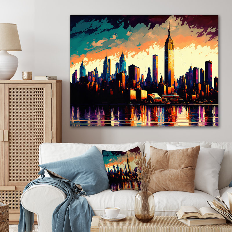 «New York City Skyline at Sunset», reproduction sur toile, H 12 po x l 20 po x P 1 po, Toile tendue