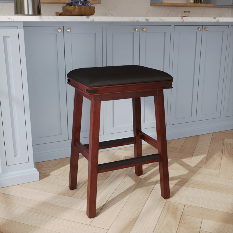 30" Bar Stool, Espresso Finish, Black Leather Seat, Brown