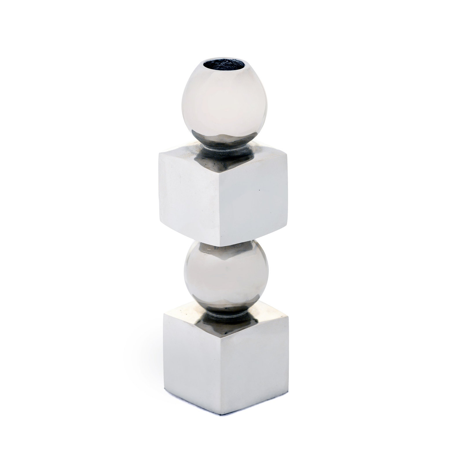 Aluminium Candle Holder Med, Silver, 8" H x 2" W x 2" D